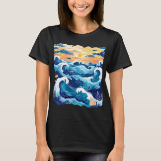 Sunset Ocean Waves T-Shirt – Artistic Sea and Sky 