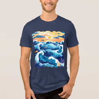 Sunset Ocean Waves T-Shirt – Artistic Sea and Sky Tri-Blend Shirt