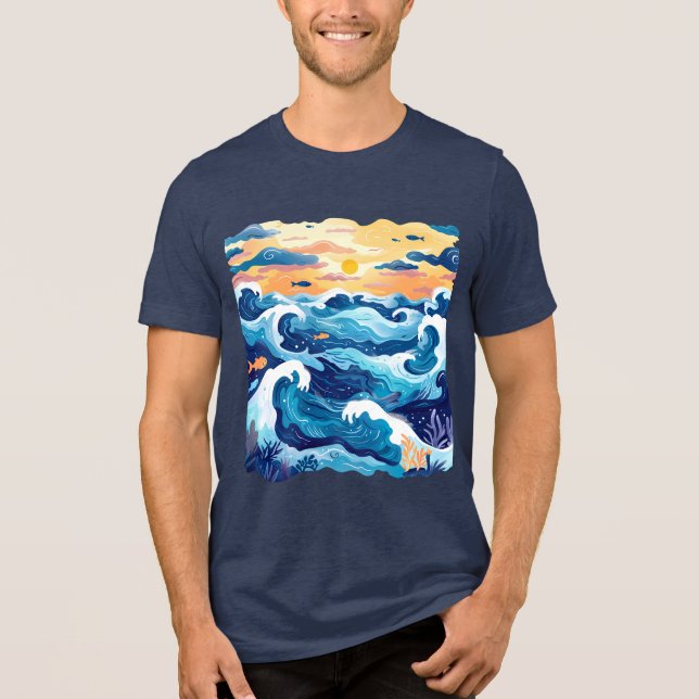 Sunset Ocean Waves T-Shirt – Artistic Sea and Sky  Tri-Blend Shirt (Front)