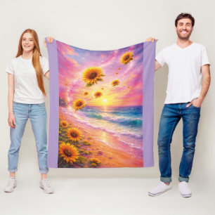 Sunset of Infinite Peace: Magical Sunflowers Fleece Blanket