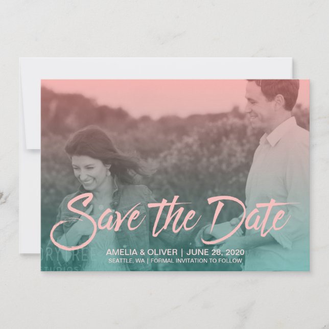 Sunset Ombre Gradient Photo Save the Date (Front)