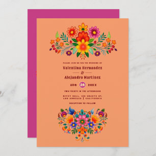 Sunset Ombre & Magenta Folk Art Fiesta Wedding Invitation