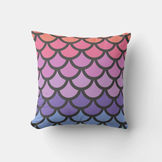 Sunset Ombre Mermaid Scales Throw Pillow (Front)