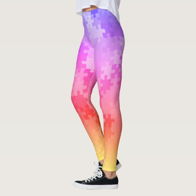 Sunset Ombre Puzzle Pieces Leggings (Left)