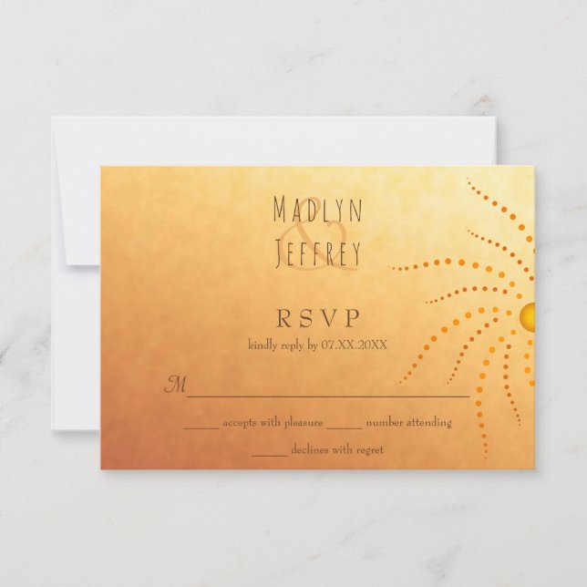Sunset ombre sunny dots mandala wedding RSVP card (Front)