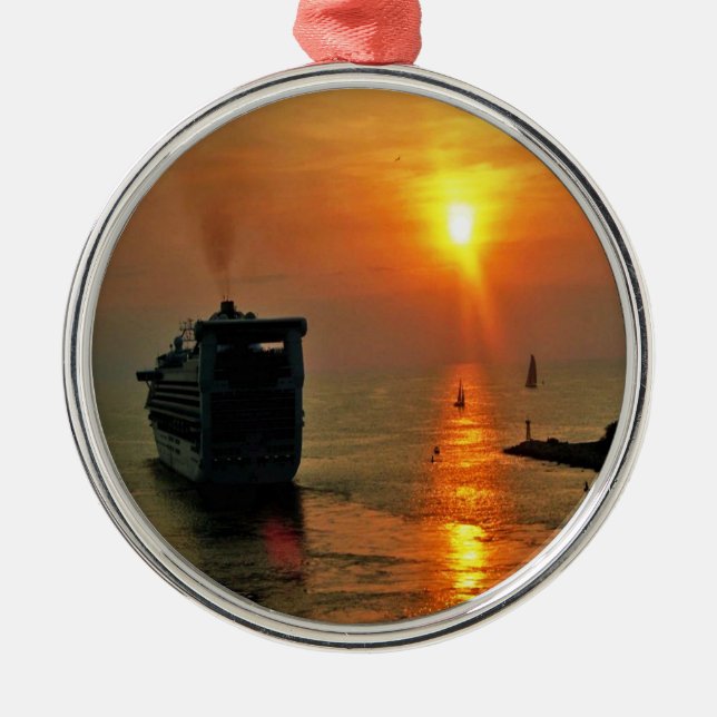 Sunset on  a Cruise Ship Metal Ornament (Front)
