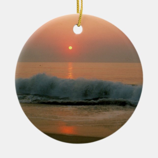 Sunset on a N. Carolina Beach Ceramic Ornament (Front)