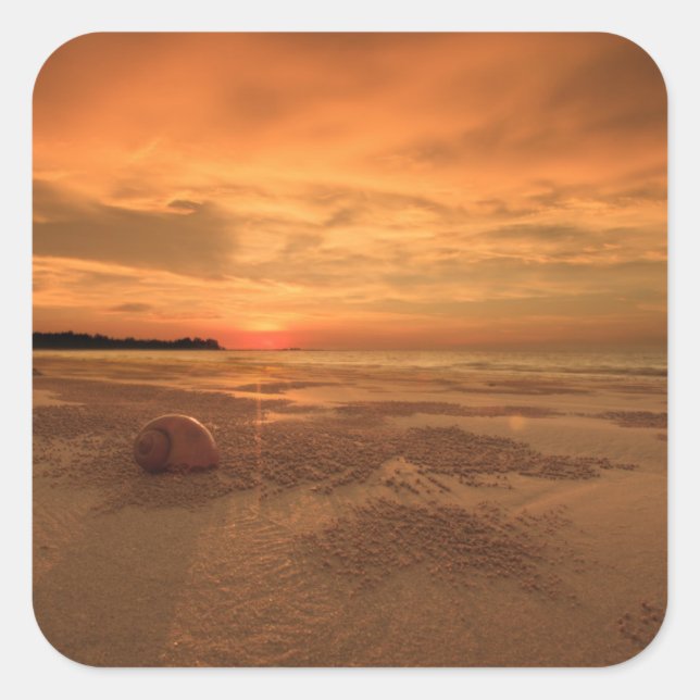 Sunset On A Thai Beach Square Sticker (Front)