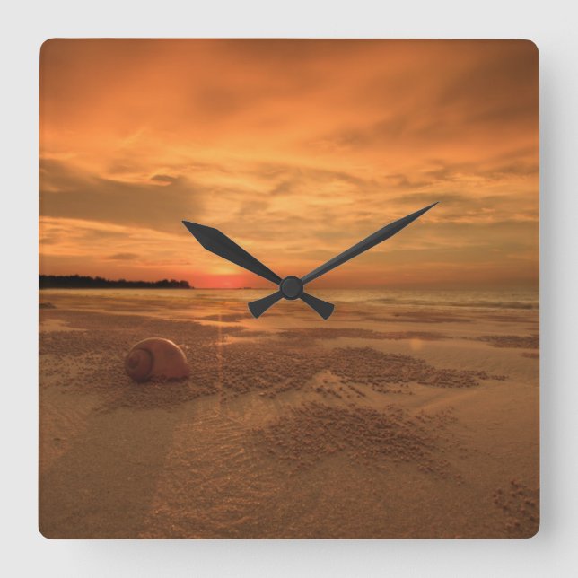 Sunset On A Thai Beach Square Wall Clock (Front)