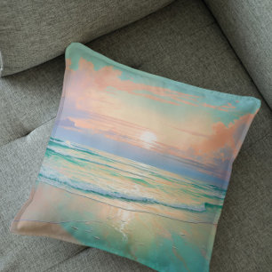 Sunset on a tranquil beach landscape throw pillow
