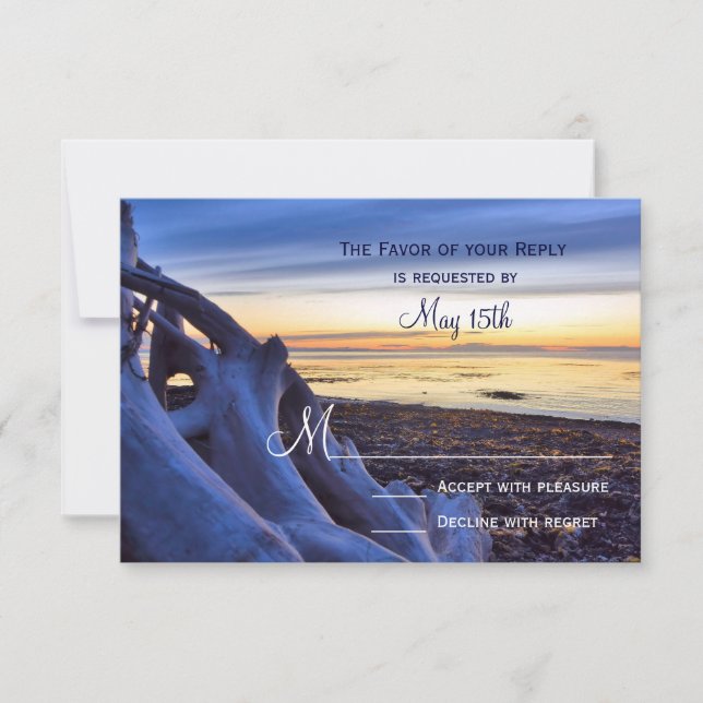 Sunset on Beach Evening Wedding RSVP Cards (Front)