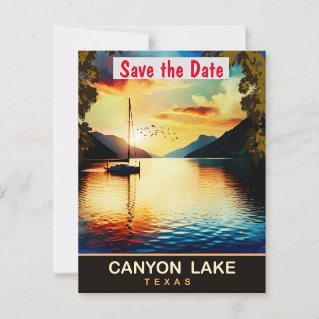 Sunset on Canyon Lake, Texas, Travel Postcard, Save The Date (Front)