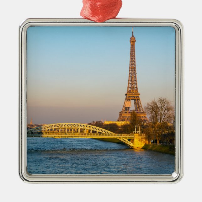 Sunset on Eiffel tower and Pont Rouelle - Paris Metal Ornament (Front)