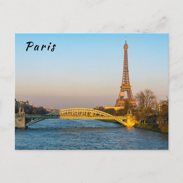 Sunset on Eiffel tower and Pont Rouelle - Paris Postcard (Front)