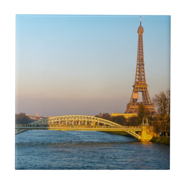 Sunset on Eiffel tower and Pont Rouelle - Paris Tile (Front)