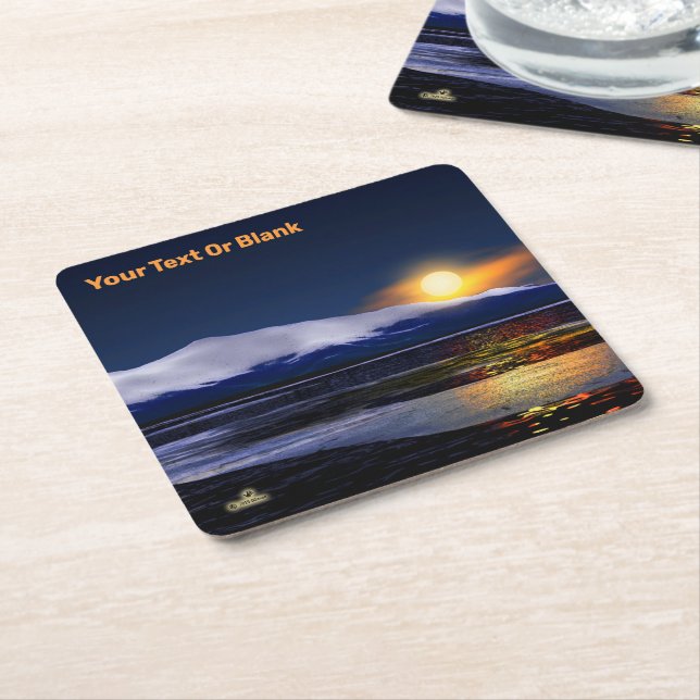 Sunset On Ice Square Paper Coaster (Angled)