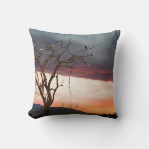 Sunset On Kandheri Swamp With African Spoonbills Throw Pillow