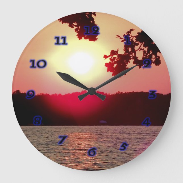 Sunset on Lake Large Clock (Front)