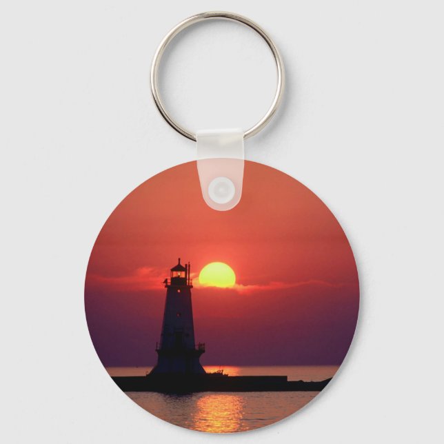 Sunset On Lighthouse Keychain (Front)