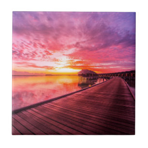 Sunset on Maldives Island   Water Villas Resort Tile