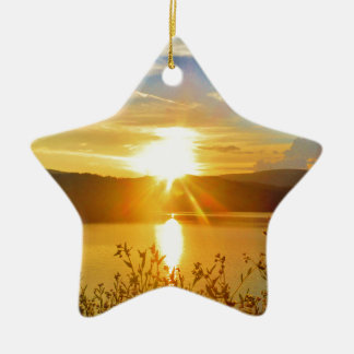 Sunset on mountain Lake Arrowhead Ceramic Ornament