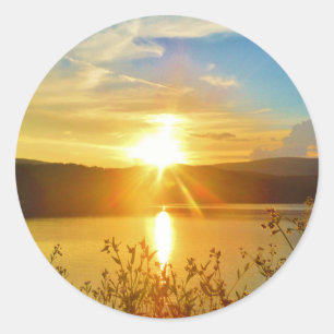 Sunset on mountain Lake Arrowhead Classic Round Sticker