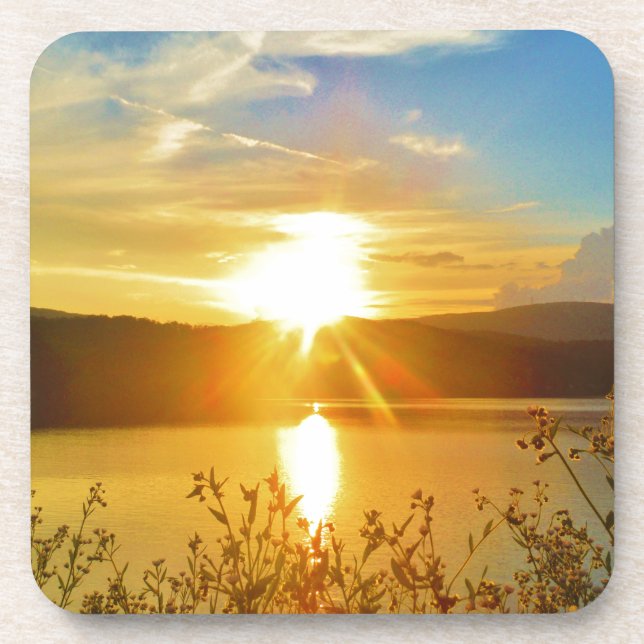 Sunset on mountain Lake Arrowhead Coaster (Front)