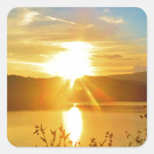 Sunset on mountain Lake Arrowhead Square Sticker