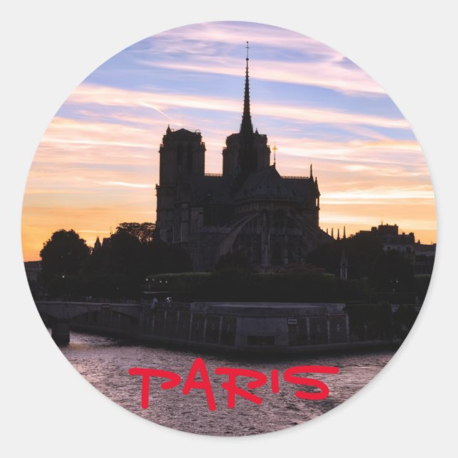 Sunset on Notre Dame de Paris - Paris, France Classic Round Sticker (Front)