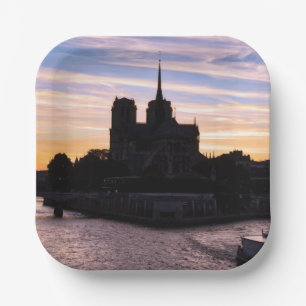 Sunset on Notre Dame de Paris - Paris, France Paper Plate