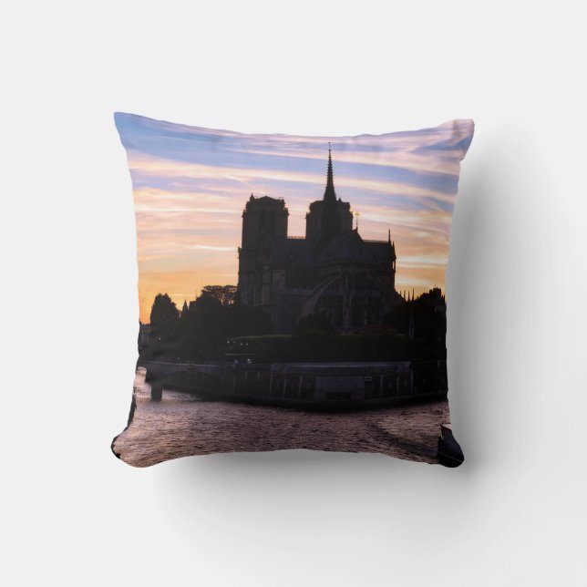 Sunset on Notre Dame de Paris - Paris, France Throw Pillow (Front)