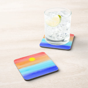 Sunset on ocean watercolor Abstract art Ombre Coaster