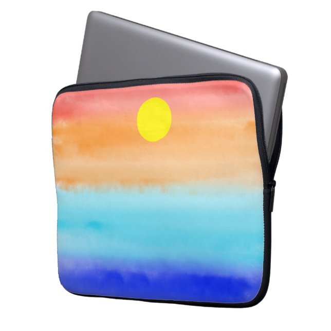 Sunset on ocean watercolor  Abstract art Ombre Laptop Sleeve (Front Left)
