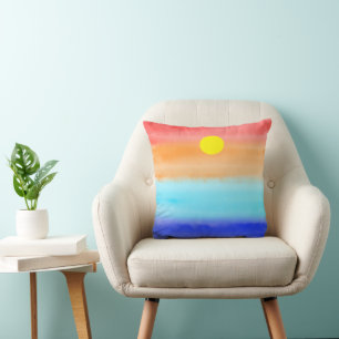 Sunset on ocean watercolor  Abstract art Ombre   Throw Pillow