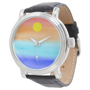 Sunset on ocean watercolor Abstract art Ombre Watch
