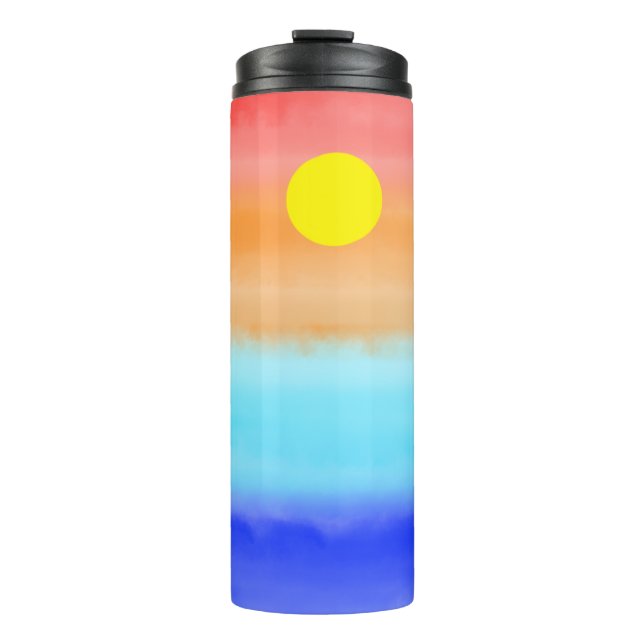 Sunset on ocean watercolor rainbow art Ombre Thermal Tumbler (Front)