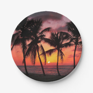 Sunset On Paradise Island Beach Paper Plate