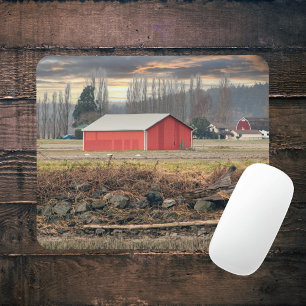 Sunset on Red Barn at Fir Island Farm Mouse Pad