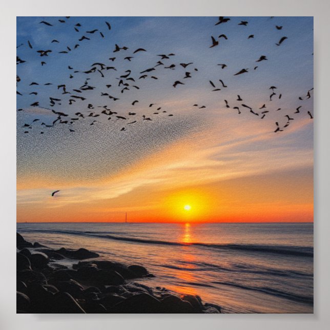 Sunset on rocks poster (Front)