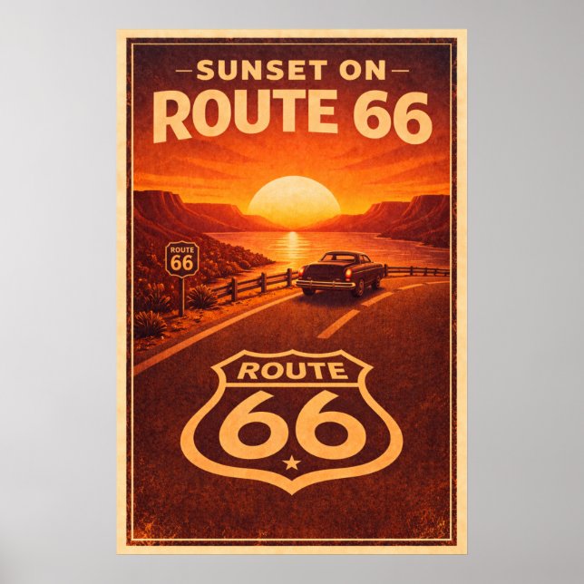 Sunset on Route 66 Litho Poster (Front)