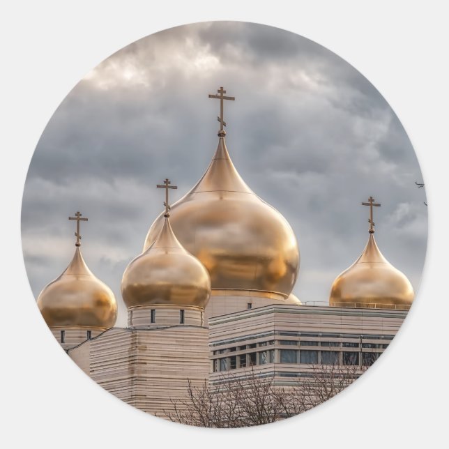 Sunset on Russian Orthodox Cathedral in Paris Classic Round Sticker (Front)