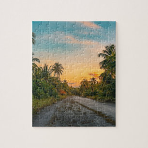Sunset on Sandy Beach Path Jigsaw Puzzle