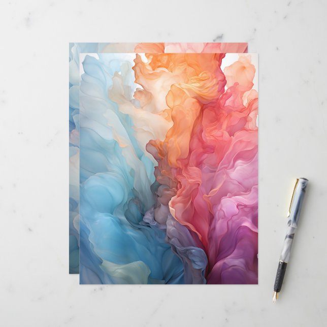 Sunset on Sea Alcohol Ink Scrapbook Paper (Front/Back In Situ)