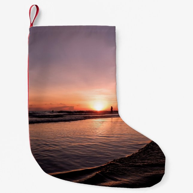 Sunset on the beach is dark light and be strong su small christmas stocking (Front)
