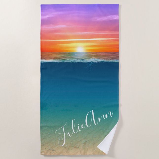 Sunset on the Beach Personalized  Beach Towel (Front)