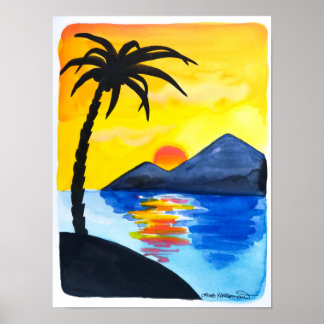 Sunset on the Beach - Watercolor Illustration Poster