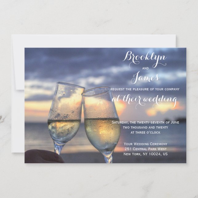 Sunset On The Beach Wedding Invitation (Front)