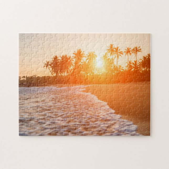 Sunset on the Beach with Coconut Palms | Sri Lanka Jigsaw Puzzle (Horizontal)