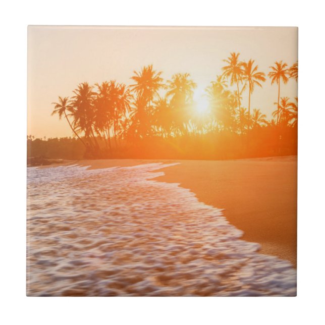 Sunset on the Beach with Coconut Palms | Sri Lanka Tile (Front)