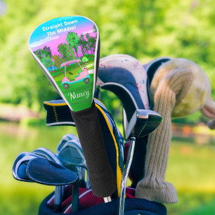 Sunset On The Golf Course Pink Leather Golf Cart Head Cover